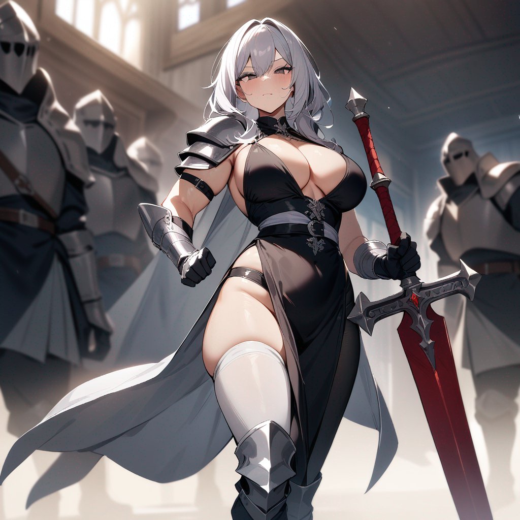One middle aged knight with a great sword