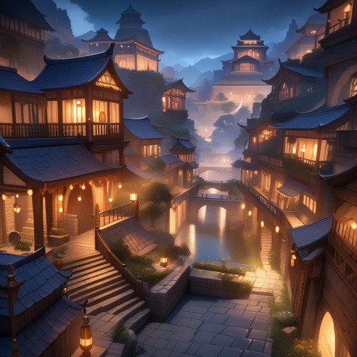 Ancient city, at night, gothic elements, JRPG environment art