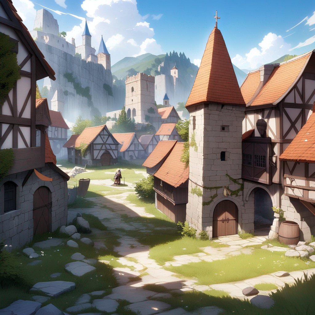 Ruins, medieval village, JRPG environment