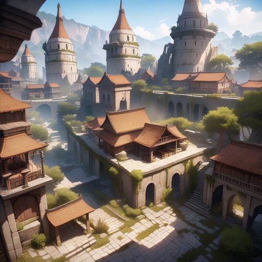 Ancient city, gothic elements, JRPG environment art