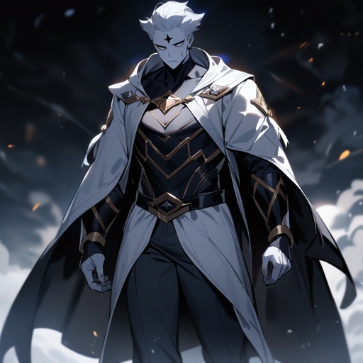 One guy, standing still, white skin, a four pointed black star on the forehead