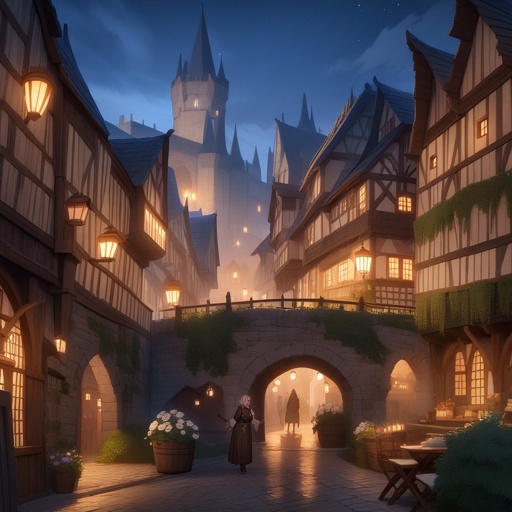 Great medieval city, at night, JRPG environment art
