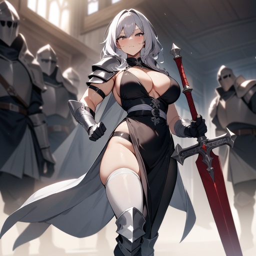 One middle aged knight with a great sword