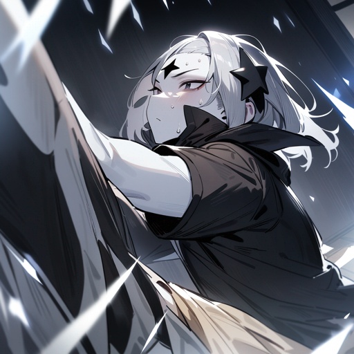 One guy, white skin, a four pointed black star on the forehead