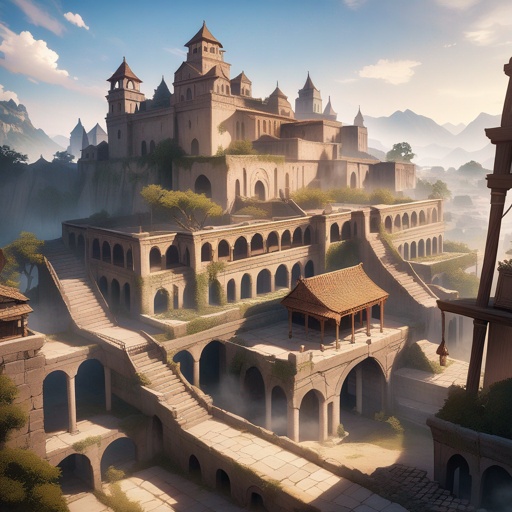 Ancient city, gothic elements, JRPG environment art
